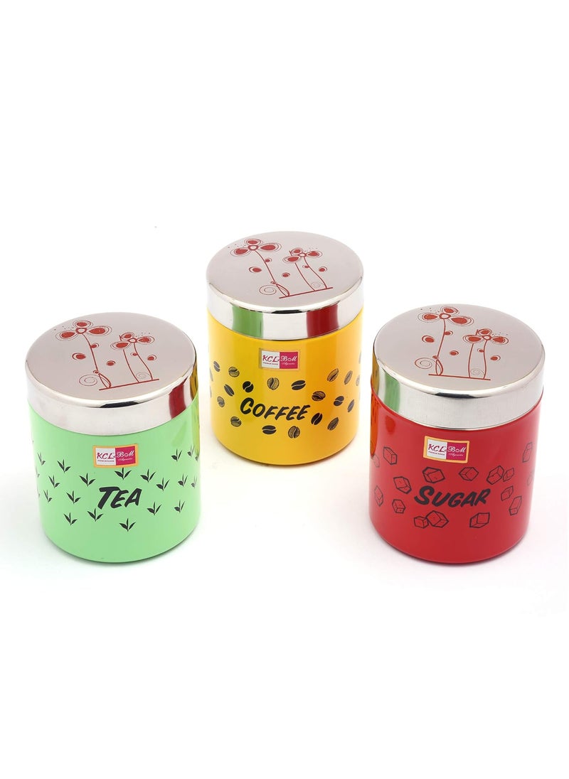 KCL KCL Stainless Steel Tea/Coffee/Sugar Multipurpose Kitchen Accessories Canisters/Containers, Special TCS - 600 ML Each -3 Pc Set (Multicolor)  - Image 2