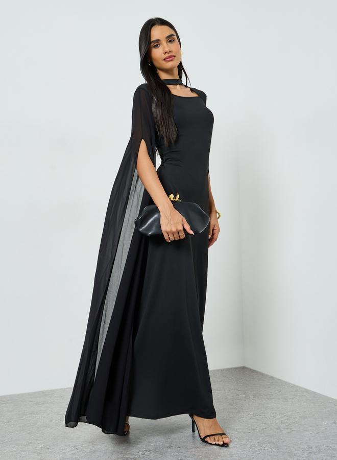 Take Two Black Keyhole Neck Maxi Dress with Slit Sleeves - Image 1