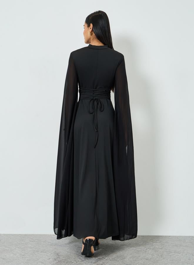 Take Two Black Keyhole Neck Maxi Dress with Slit Sleeves - Image 3