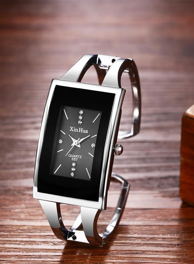 Women's Square Bracelet Watch: Rectangular Dial with Bar Imitation Diamond Markers Luxury Wristwatch Stainless Steel Cuff Bangle Analog Quartz Watches - Image 2