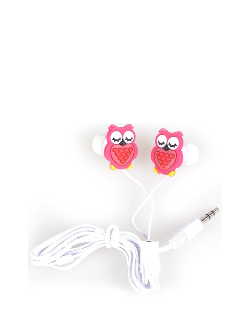 Biggdesign In-Ear Headset Pink Color Owl Patterned Noise Reduction Feature 120cm Cable Length  - Image 1