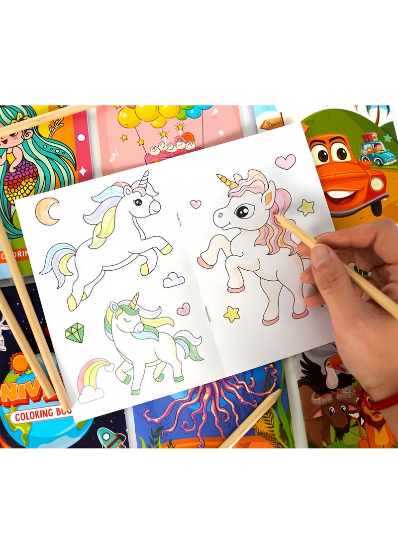 Mr. Penda 7 Pcs Coloring Books for Kids with 2 Pcs Stacking Crayons Set, Mini Coloring Books, Bulk Small Activity Books, For Birthday Party Gifts Goodie Bags Stuffers Travel (Multicolour) - Image 4