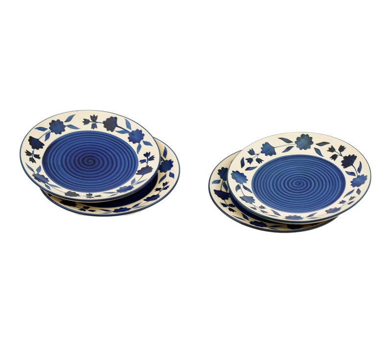 Freakway Floral 'Blue and White Plate Pair' Floral Handpainted Ceramic Quarter Plates (7 Inch, Set of 4, Microwave Safe) Dishwasher & Microwave Safe - Image 3