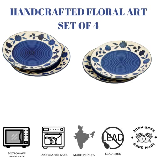 Freakway Floral 'Blue and White Plate Pair' Floral Handpainted Ceramic Quarter Plates (7 Inch, Set of 4, Microwave Safe) Dishwasher & Microwave Safe - Image 5