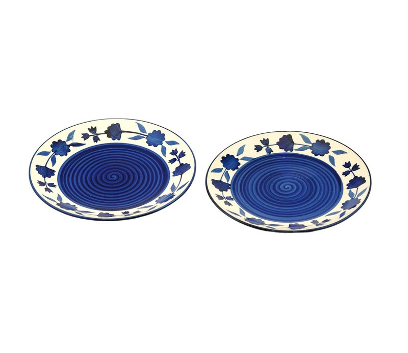 Freakway Floral 'Blue and White Plate Pair' Floral Handpainted Ceramic Quarter Plates (7 Inch, Set of 4, Microwave Safe) Dishwasher & Microwave Safe - Image 4