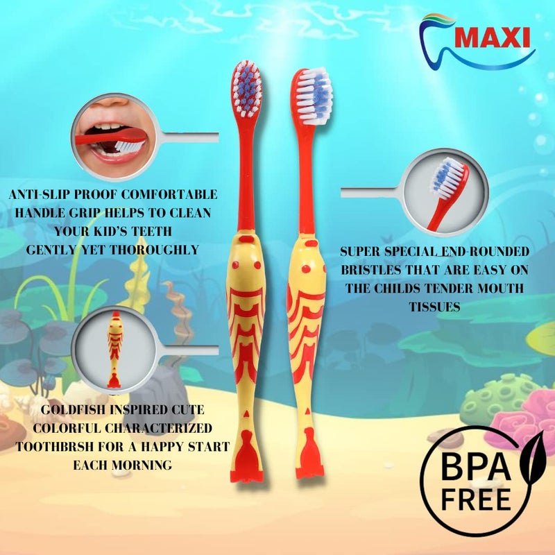 MAXI Goldie Kids Soft Toothbrush for 2+ Years, Multicolor (Pack of 4) - Image 2