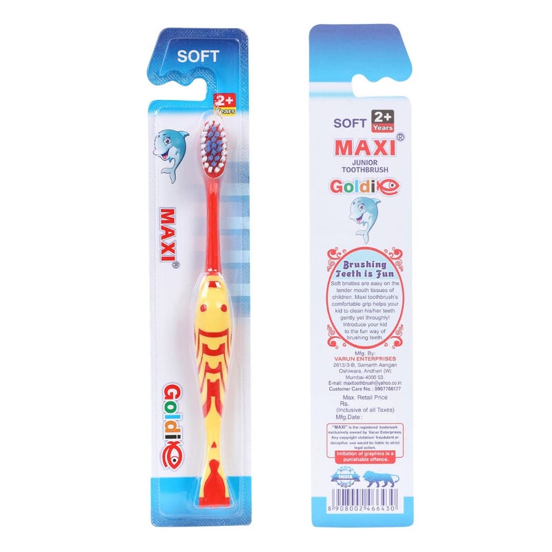 MAXI Goldie Kids Soft Toothbrush for 2+ Years, Multicolor (Pack of 4) - Image 3