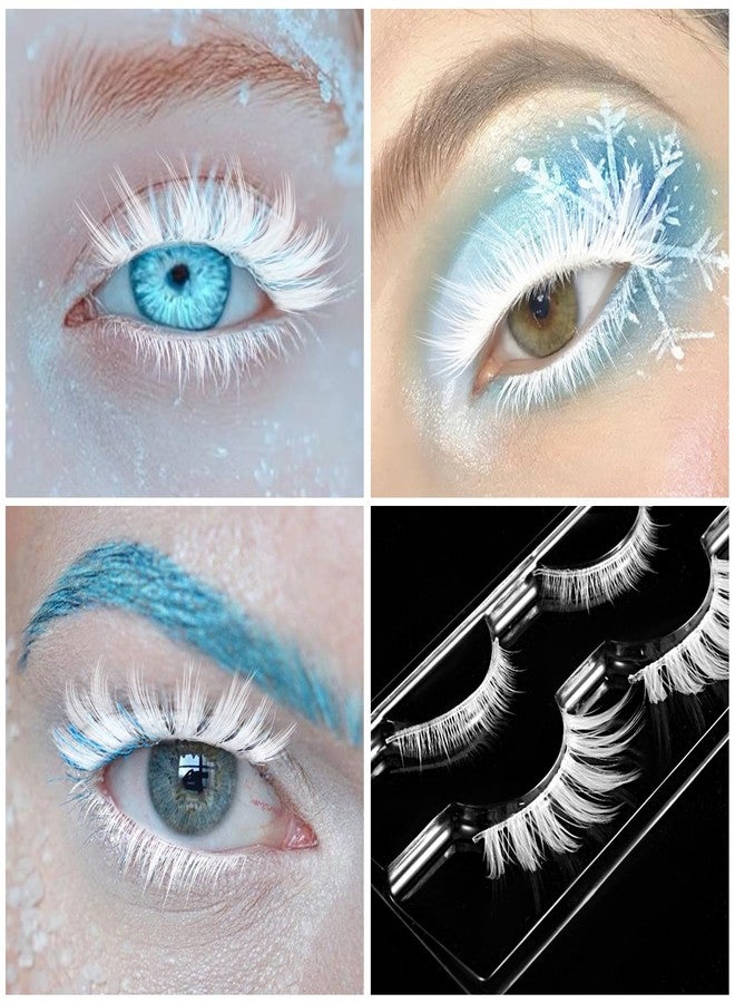 HaiFafafaing 4 Pairs Halloween White Eyelashes White Lashes Cosplay 3d Anime False Eyelashes Natural Makeup Looking For Halloween Masquerade Party Eyelash Extension Tools - Image 4
