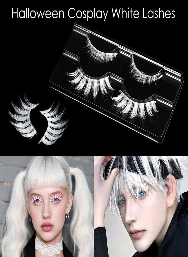 HaiFafafaing 4 Pairs Halloween White Eyelashes White Lashes Cosplay 3d Anime False Eyelashes Natural Makeup Looking For Halloween Masquerade Party Eyelash Extension Tools - Image 3