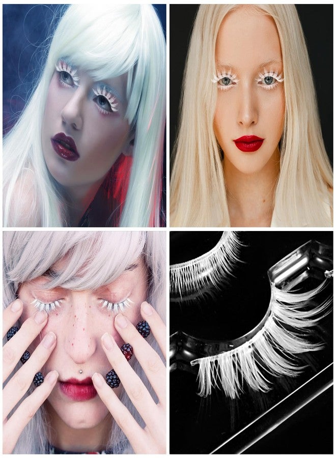 HaiFafafaing 4 Pairs Halloween White Eyelashes White Lashes Cosplay 3d Anime False Eyelashes Natural Makeup Looking For Halloween Masquerade Party Eyelash Extension Tools - Image 5