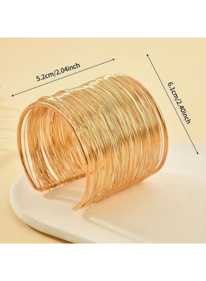 جوليا ستور أساور سميكة من الفولاذ المقاوم للصدأ مطلية بالذهب عيار 18 قيراطًا للنساء بتصميم بوهو عتيق، سلك عريض قابل للتعديل، أساور بانجل مصرية كليوباترا جلام غير منتظمة، سوار ذهبي سميك - Image 2