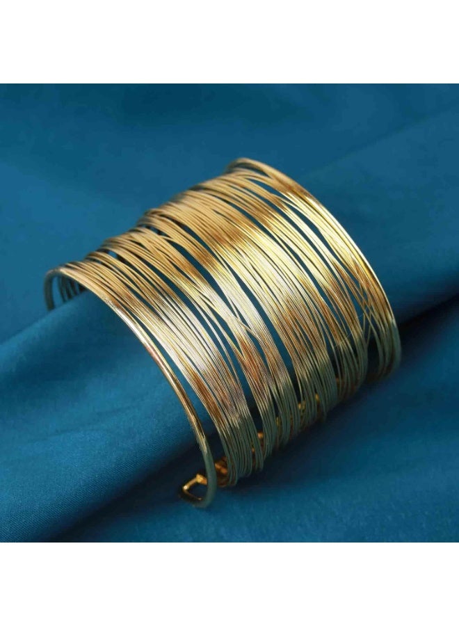 جوليا ستور أساور سميكة من الفولاذ المقاوم للصدأ مطلية بالذهب عيار 18 قيراطًا للنساء بتصميم بوهو عتيق، سلك عريض قابل للتعديل، أساور بانجل مصرية كليوباترا جلام غير منتظمة، سوار ذهبي سميك - Image 1