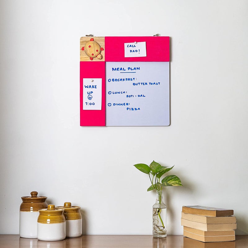 IVEI Wood Combination Board with Pin Board & Whiteboard Best Gift for Home, Office, School | Office Wall Accessories | Utility Boards (Turtle - Pink) - Image 3