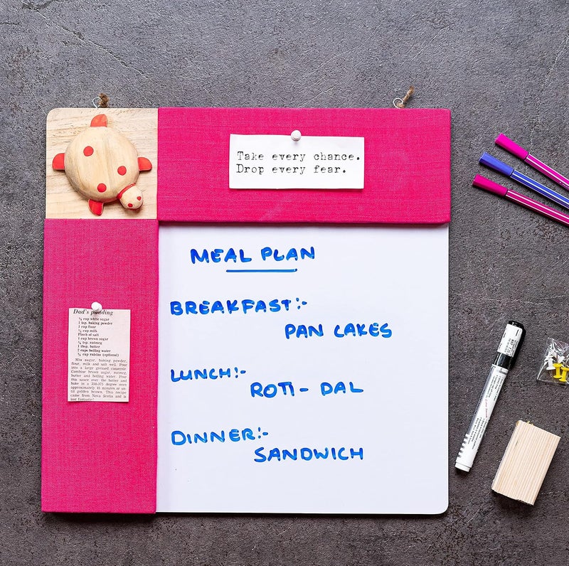 IVEI Wood Combination Board with Pin Board & Whiteboard Best Gift for Home, Office, School | Office Wall Accessories | Utility Boards (Turtle - Pink) - Image 2