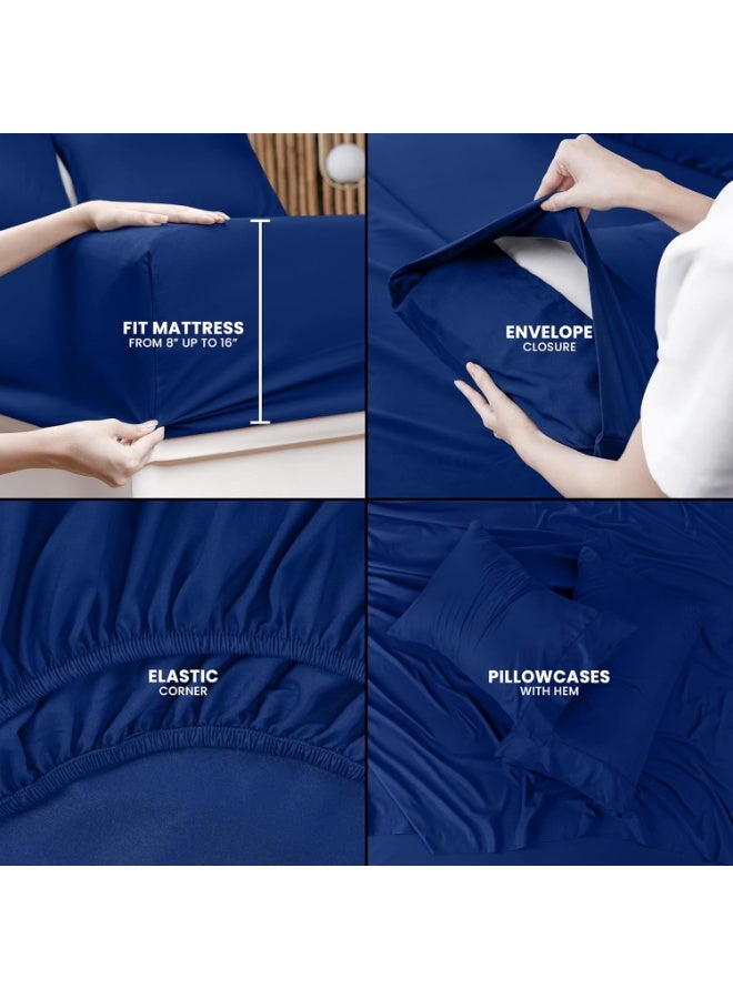 Utopia Bedding Queen Sheet Set â€“ 4 Piece Bed Sheets for Queen Size Bed, Soft and Breathable Microfiber, Includes 1 Fitted Sheet, 1 Flat Sheet and 2 Pillowcases (Royal Blue) - Image 5