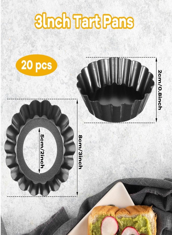 mekueeex 20 Packs Mini Tart Pans Removable Bottom 3 Inch Tart Pan Round Fluted Nonstick Quiche Pie Pan Loose Bottom for Tartlets Dessert Baking - Image 2