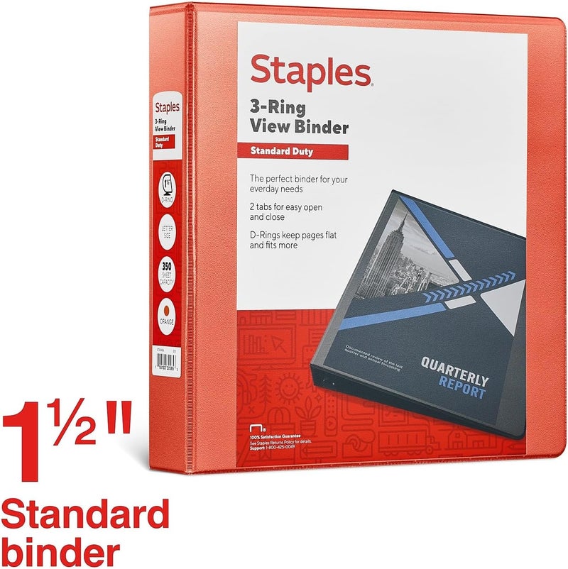 Staples Standard 1 1/2-Inch 3-Ring View Binder Orange - Image 2