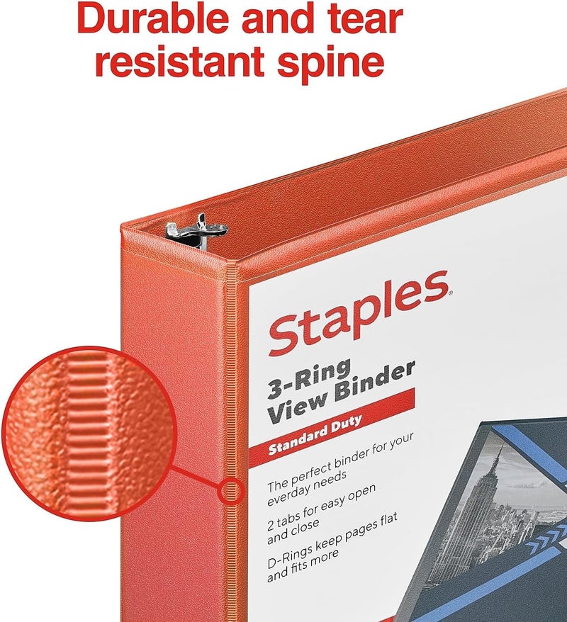 Staples Standard 1 1/2-Inch 3-Ring View Binder Orange - Image 4