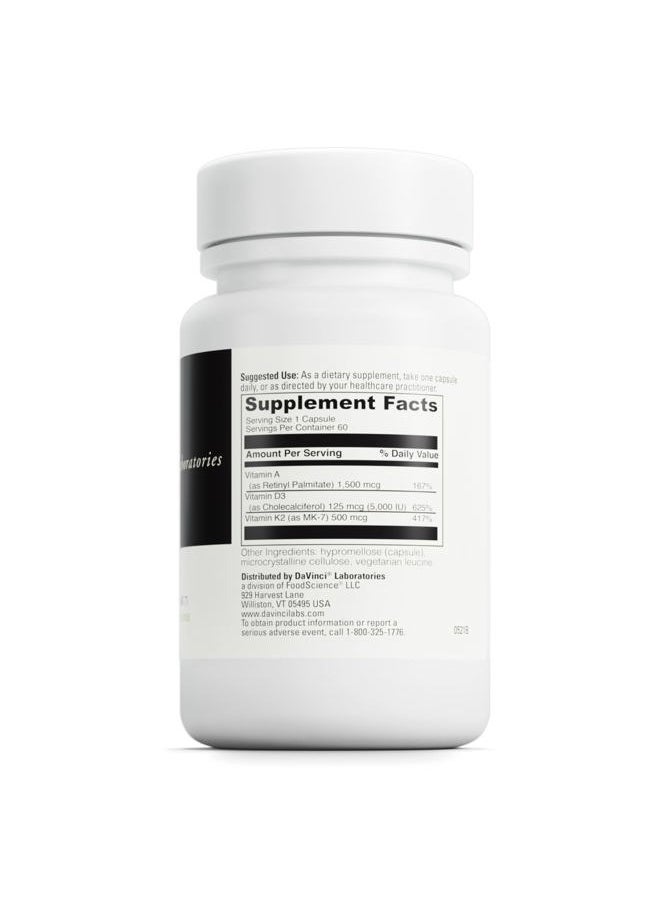 Davinci DaVinci Labs ADK - Helps Support Bone, Heart & Immune Health* - Dietary Supplement with Vitamins A, D3 & K2 (as MK-7) - Vegetarian, Gluten Free & Soy Free - 60 Capsules  - Image 2