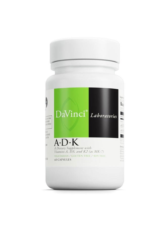 Davinci DaVinci Labs ADK - Helps Support Bone, Heart & Immune Health* - Dietary Supplement with Vitamins A, D3 & K2 (as MK-7) - Vegetarian, Gluten Free & Soy Free - 60 Capsules  - Image 1