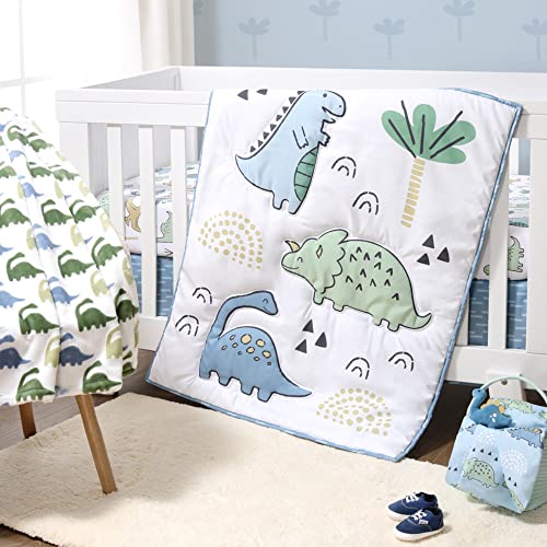 The Peanutshell 5 Piece Baby Crib Bedding Set for Boys  Newborn Infant  Toddler Nursery Bed Set Decor with Fitted Crib Sheets Blanket Dust Ruffle Comforter  Blue Dino
