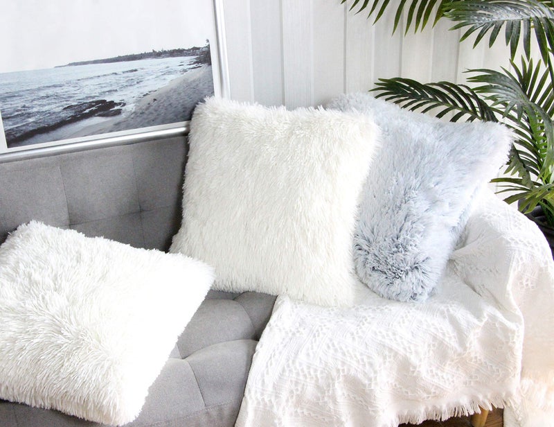 Uhomy 2 Packs Fluffy Accent Pillows Cover 18"x18", Soft White Faux Fur Throw Pillow Case, Modern Luxury Decorative Square Cushion Cover for Farmhouse Home Decor for Sofa/Bed/Chair, 45x45cm - Image 4