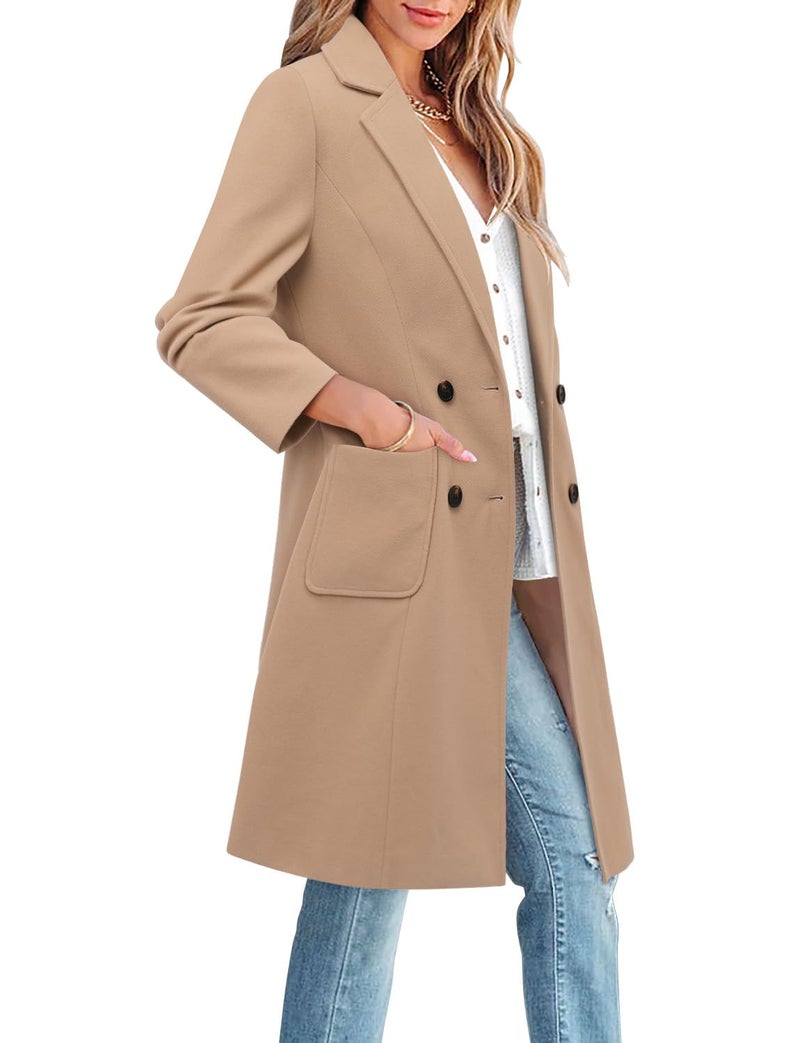CHICZONE Womens Winter Coat 2025 Dressy Causal Pea Coat Wool Jackets Long Camel Trench Coat XL - Image 2