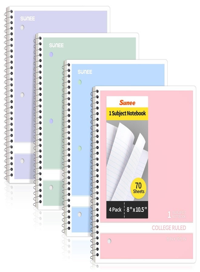 SUNEE Spiral Notebooks College Ruled, 1-Subject, 4 Pack, 8 x 10-1/2 in, 70 Sheets, 3-Hole Punched 70gsm Paper, Pastel Pink, Purple, Blue, Green for School, Home & Office, Writing Journal - Image 1