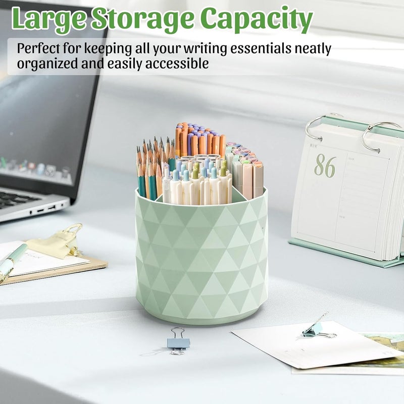 minimaliving Desk Organiser,Sparkling Diamond-like Pen Holder 360°Rotating Office Desk Accessories,Pen Pot with 5 Compartments Storage Box Caddy for Office,School,Home,Art Supply(Light Green) - Image 2