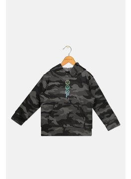 brooklyn Toddlers Boy Hooded Neck Long Sleeve Graphic Print Sweatshirt, Grey  - Image 1