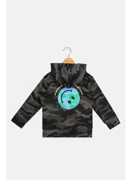 brooklyn Toddlers Boy Hooded Neck Long Sleeve Graphic Print Sweatshirt, Grey  - Image 2