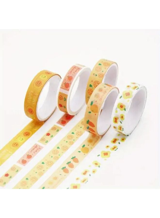 5pcs Retro Yellow Kawaii Washi Tape Set Japanese Scrapbooking Journaling Supplies - Image 1