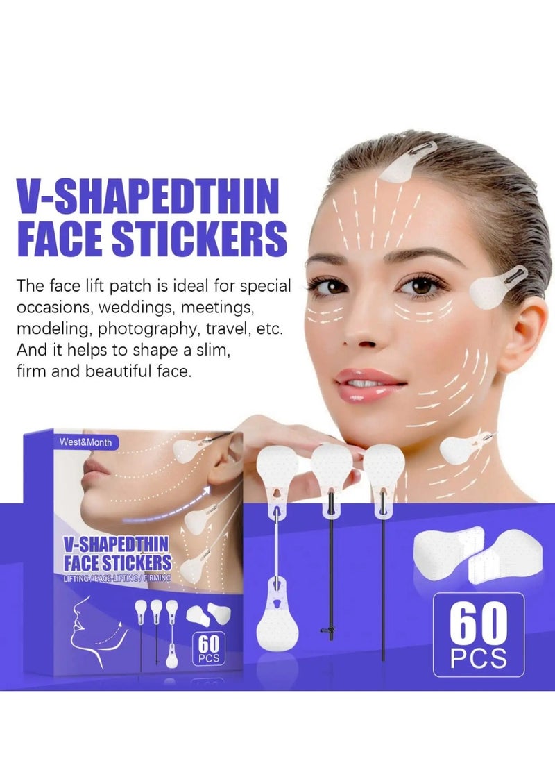 West&Month - 60Pcs V Shaped Thin Face Stickers Face Lifting Patch Face Tape Anti Wrinkle Double Chin Lift Instant Face Lifting Patch V Shape Tapes Tighten Hide Double Chin And Wrinkles Around The Eyes and Neck V Line Lifting Patch - Image 1
