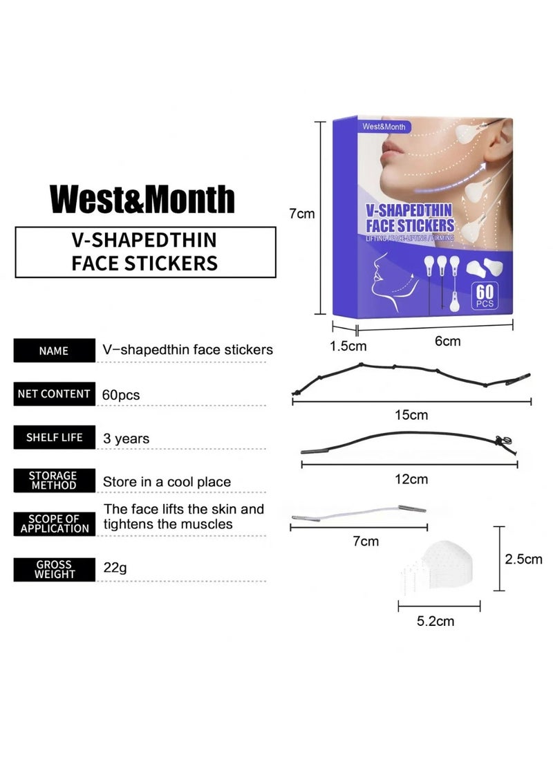 West&Month - 60Pcs V Shaped Thin Face Stickers Face Lifting Patch Face Tape Anti Wrinkle Double Chin Lift Instant Face Lifting Patch V Shape Tapes Tighten Hide Double Chin And Wrinkles Around The Eyes and Neck V Line Lifting Patch - Image 1