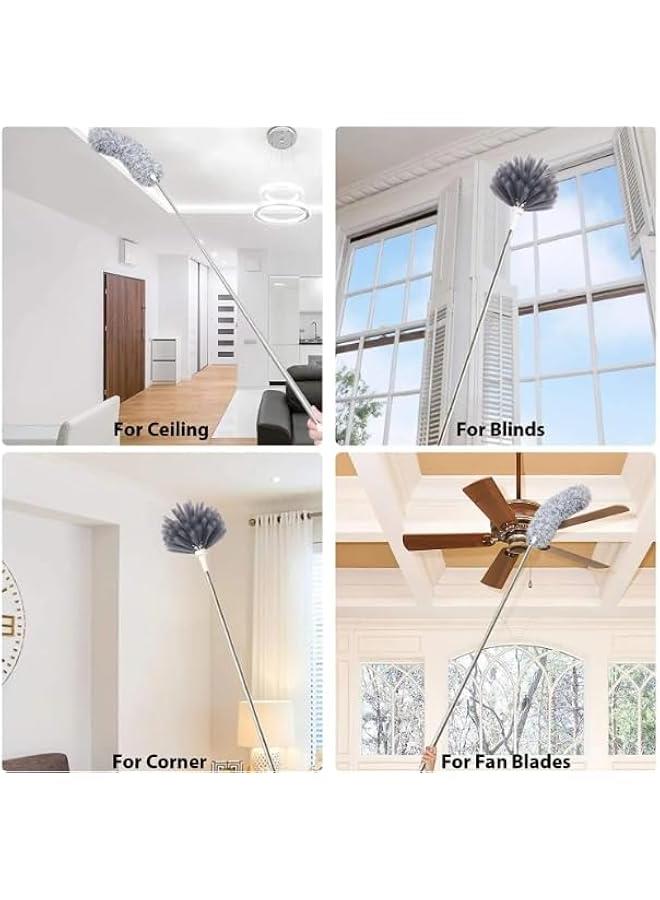 بيوينتي مجموعة منفضة ريش من المايكروفايبر مكونة من 5 قطع - مجموعة غبار محسنة بعمود طويل قابل للتمدد مع رؤوس رمادية قابلة للغسل للمنزل والمكتب والسيارة - قابلة لاعادة الاستخدام وخفيفة الوزن لتنظيف مراوح السقف - Image 3