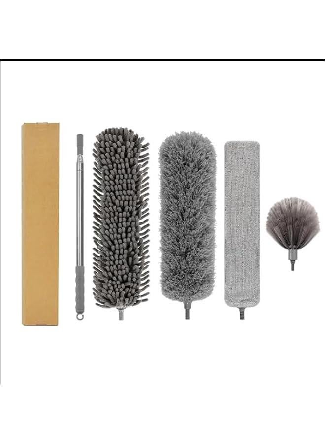 بيوينتي مجموعة منفضة ريش من المايكروفايبر مكونة من 5 قطع - مجموعة غبار محسنة بعمود طويل قابل للتمدد مع رؤوس رمادية قابلة للغسل للمنزل والمكتب والسيارة - قابلة لاعادة الاستخدام وخفيفة الوزن لتنظيف مراوح السقف - Image 4