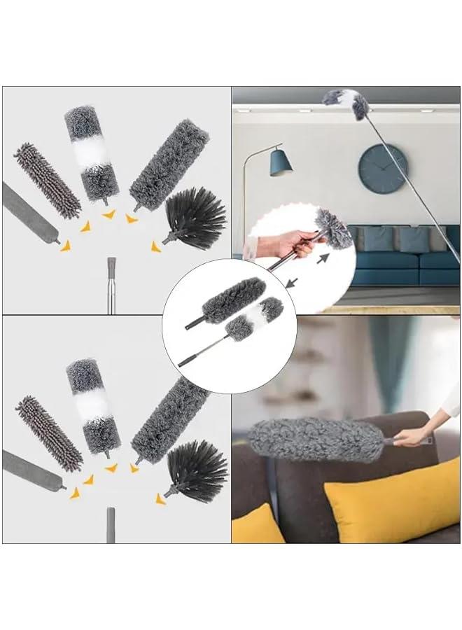 بيوينتي مجموعة منفضة ريش من المايكروفايبر مكونة من 5 قطع - مجموعة غبار محسنة بعمود طويل قابل للتمدد مع رؤوس رمادية قابلة للغسل للمنزل والمكتب والسيارة - قابلة لاعادة الاستخدام وخفيفة الوزن لتنظيف مراوح السقف - Image 5