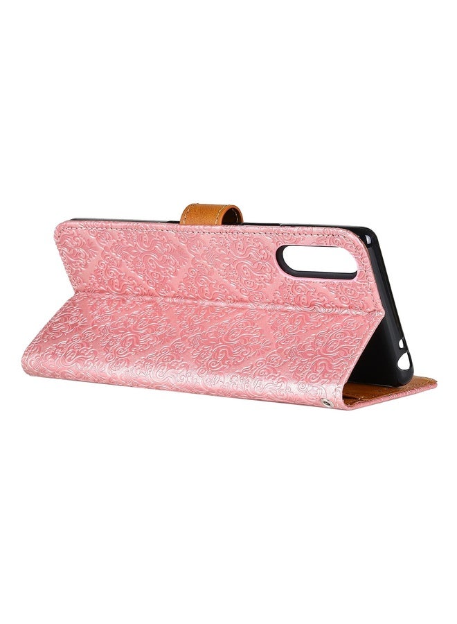 For Sony Xperia Ace II European Floral Embossed Copper Buckle Horizontal Flip PU Leather Case with Holder & Card Slots & Wallet & Photo Frame(Pink)