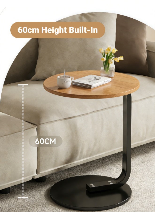 طاولة جانبية للأريكة طاولة جانبية مدمجة بإطار معدني مثالية للمساحات الصغيرة طاولة جانبية قابلة للطي للأريكة القابلة للتحويل إلى سرير طاولة صينية للتلفزيون في غرفة المعيشة/غرفة النوم تشطيب من الخشب الطبيعي - تصميم دائري 40x40x60 سم - Image 4