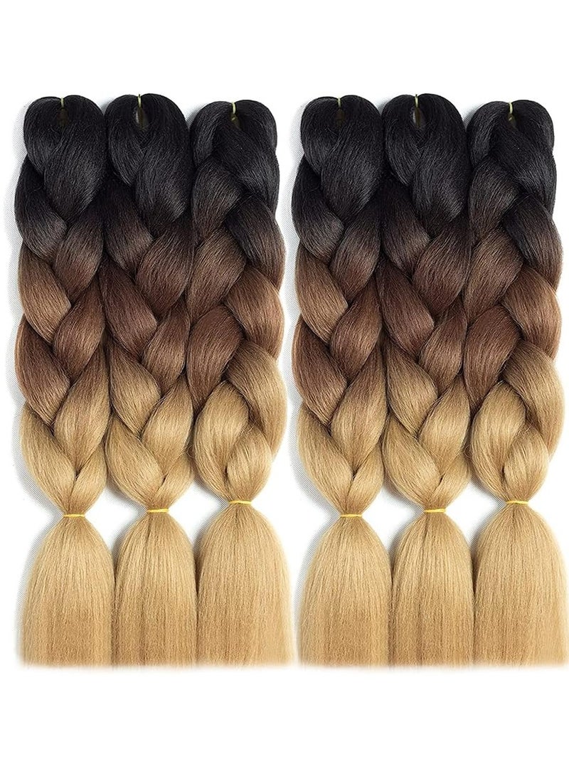 إستيل وصلات شعر جامبو تجديل 60 سم شعر صناعي للتضفير (أسود بني داكن بني فاتح اللون) - Image 1
