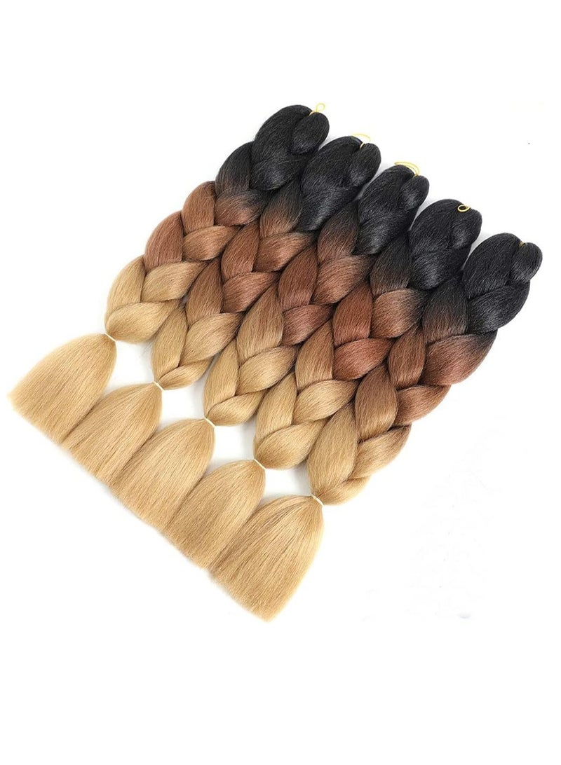 إستيل وصلات شعر جامبو تجديل 60 سم شعر صناعي للتضفير (أسود بني داكن بني فاتح اللون) - Image 2