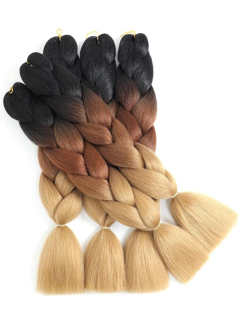 إستيل وصلات شعر جامبو تجديل 60 سم شعر صناعي للتضفير (أسود بني داكن بني فاتح اللون) - Image 3