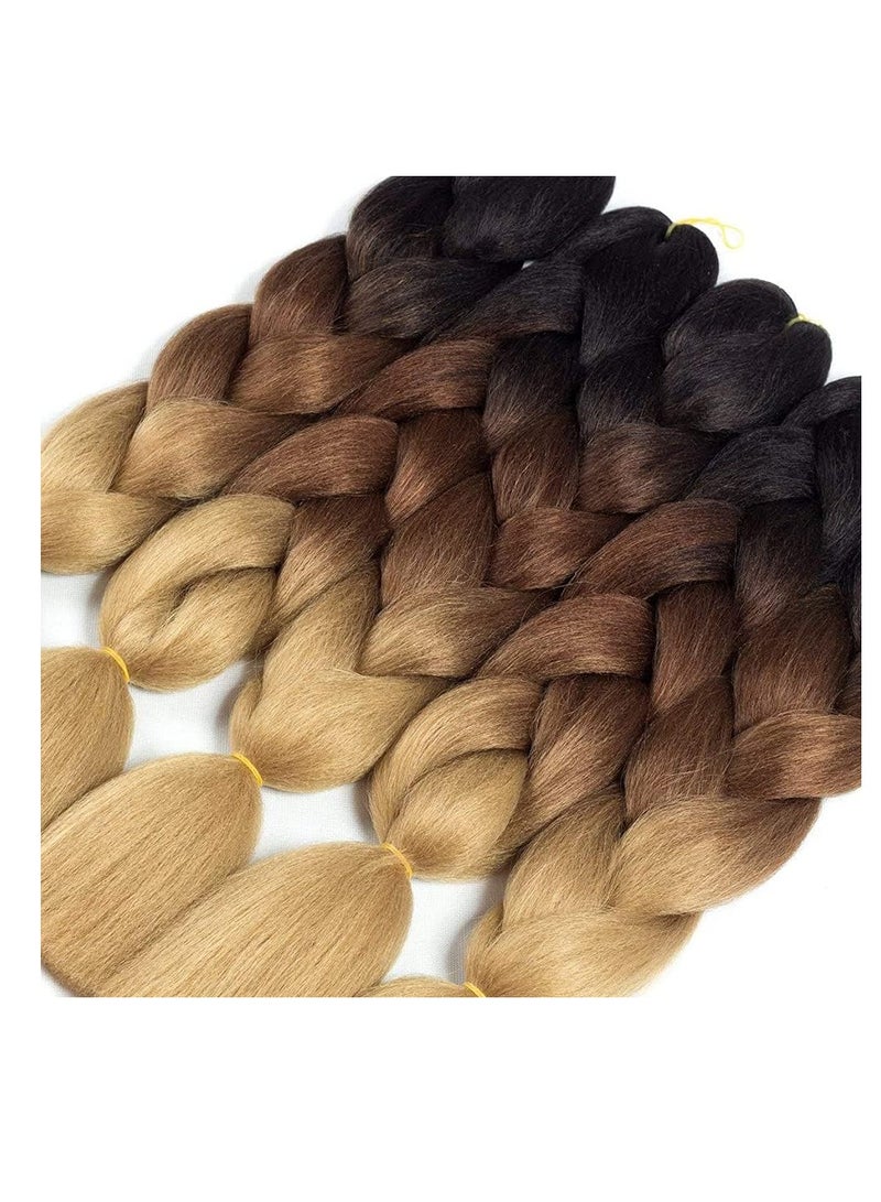 إستيل وصلات شعر جامبو تجديل 60 سم شعر صناعي للتضفير (أسود بني داكن بني فاتح اللون) - Image 4