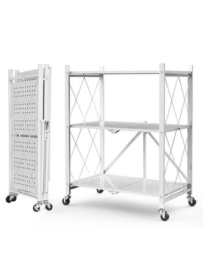 EXCLIFE Kitchen Storage Rack and Heavy Duty Metal Shelving Unit on Rolling Cart for Garage, Kitchen, Basement, Pantry, 3-Tier Thick Foldable Storage Shelves with Wheels, Large Capacity - Image 1