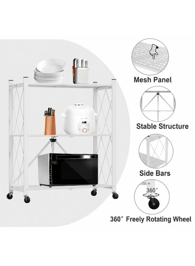 EXCLIFE Kitchen Storage Rack and Heavy Duty Metal Shelving Unit on Rolling Cart for Garage, Kitchen, Basement, Pantry, 3-Tier Thick Foldable Storage Shelves with Wheels, Large Capacity - Image 2