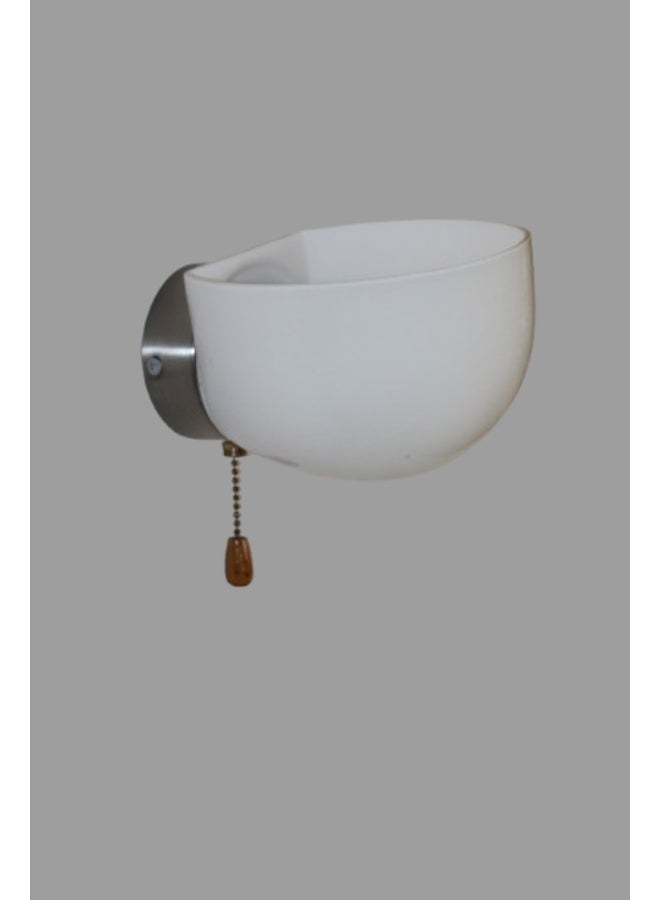 White Glass Wall Light with Pull Chain Switch - Image 1