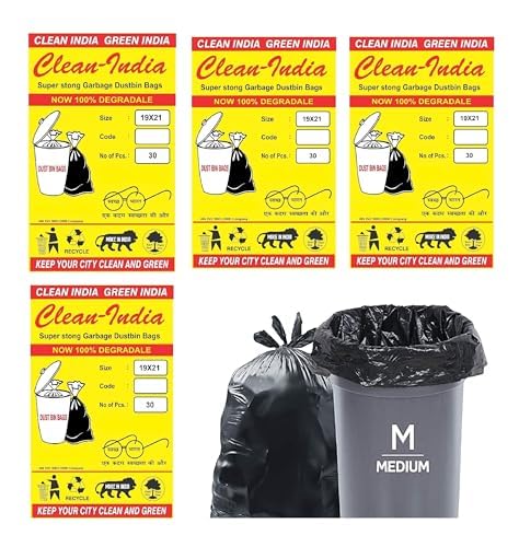 Clean India-Garbage Bags (Medium) Size 48 X 56 Cm | 4 Packs (120 Bags)| Black Dustbin Bags Medium For Home Waste Bag Premium, Plastic - 120 Count - Image 1