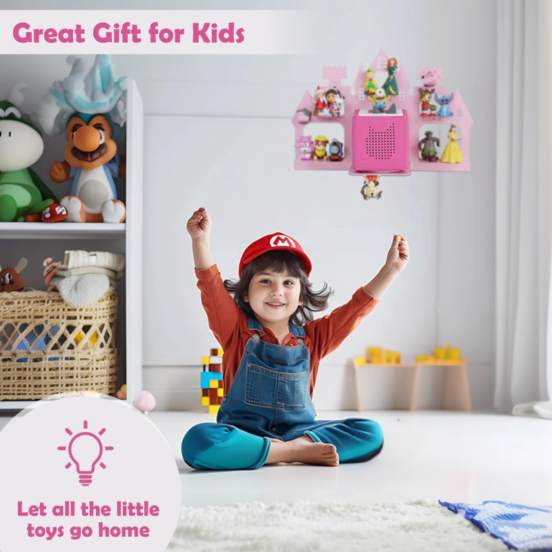 Demao for Toniebox 2/1 Shelf Magnetic, Floating Shelf for Tonies Figures 15-25pcs, Display Shelves for Toniebox in Children's Room Decoration, Wall Mounted Rack for Tonies Figures Storage-Pink Castle - Image 4