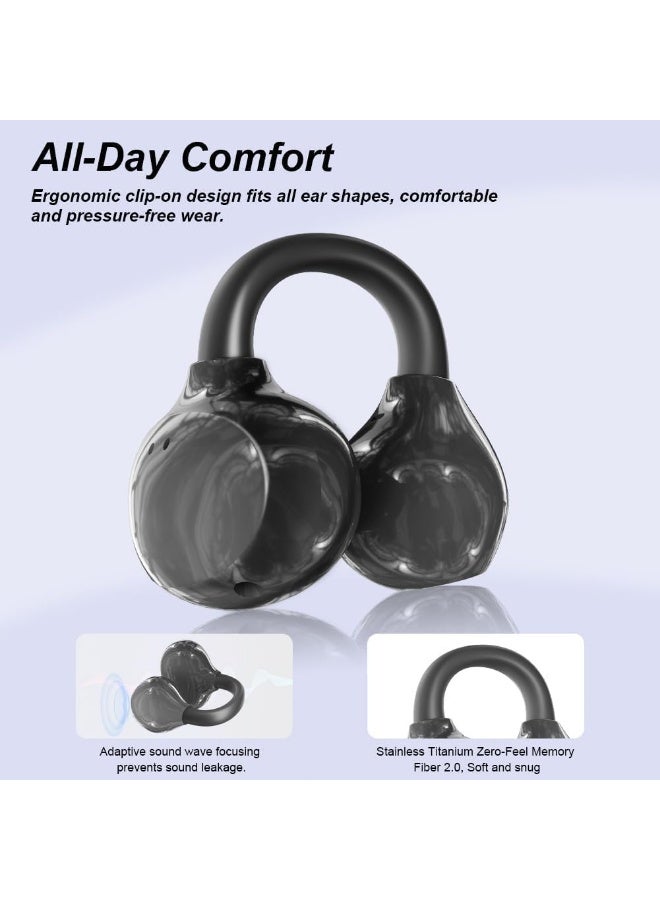caijin Wireless Clip-on Open-Ear Bluetooth Headphones, Bluetooth 6.0, 60-Hour Ultra-Long Battery Life, Comfortable & Pain-Free, Ideal for Sports, Office & Fitness, Black - Image 4