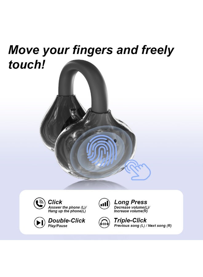caijin Wireless Clip-on Open-Ear Bluetooth Headphones, Bluetooth 6.0, 60-Hour Ultra-Long Battery Life, Comfortable & Pain-Free, Ideal for Sports, Office & Fitness, Black - Image 5